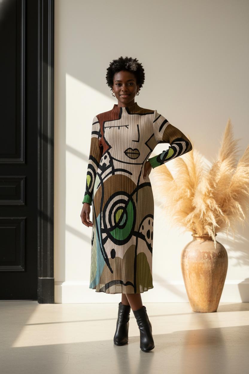 Muse Line Art Midi Dress