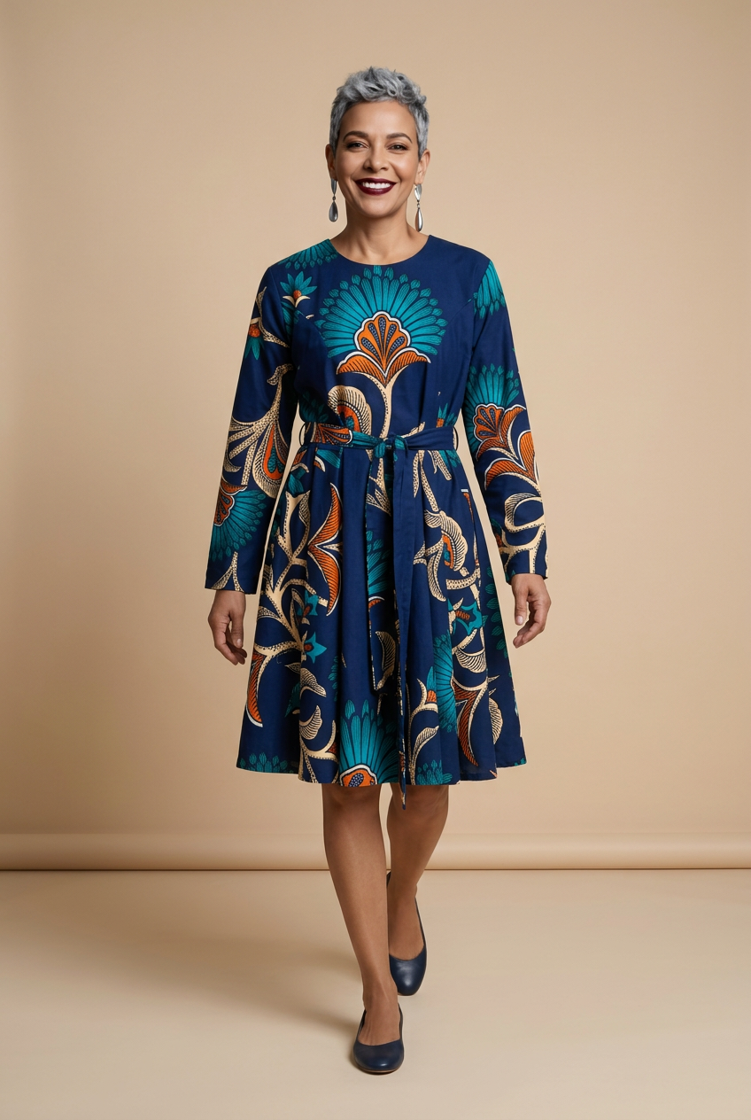 Midnight Bloom Belted Dress