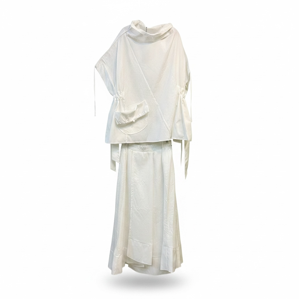 Love the Queen Pleated White Two-Piece Set | Draped Top and Midi Skirt
