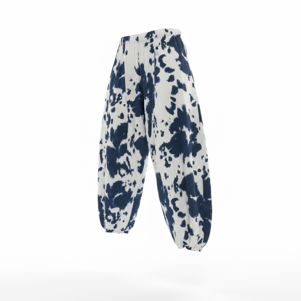 Transparente Navy Cow Print Barrel Pants
