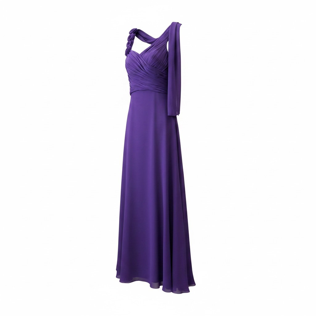 Purple one shoulders evening gown
