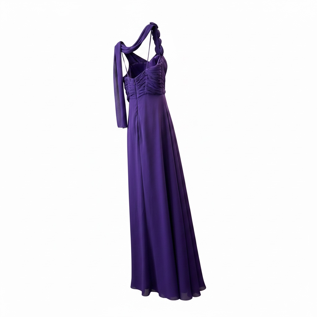 Purple one shoulders evening gown