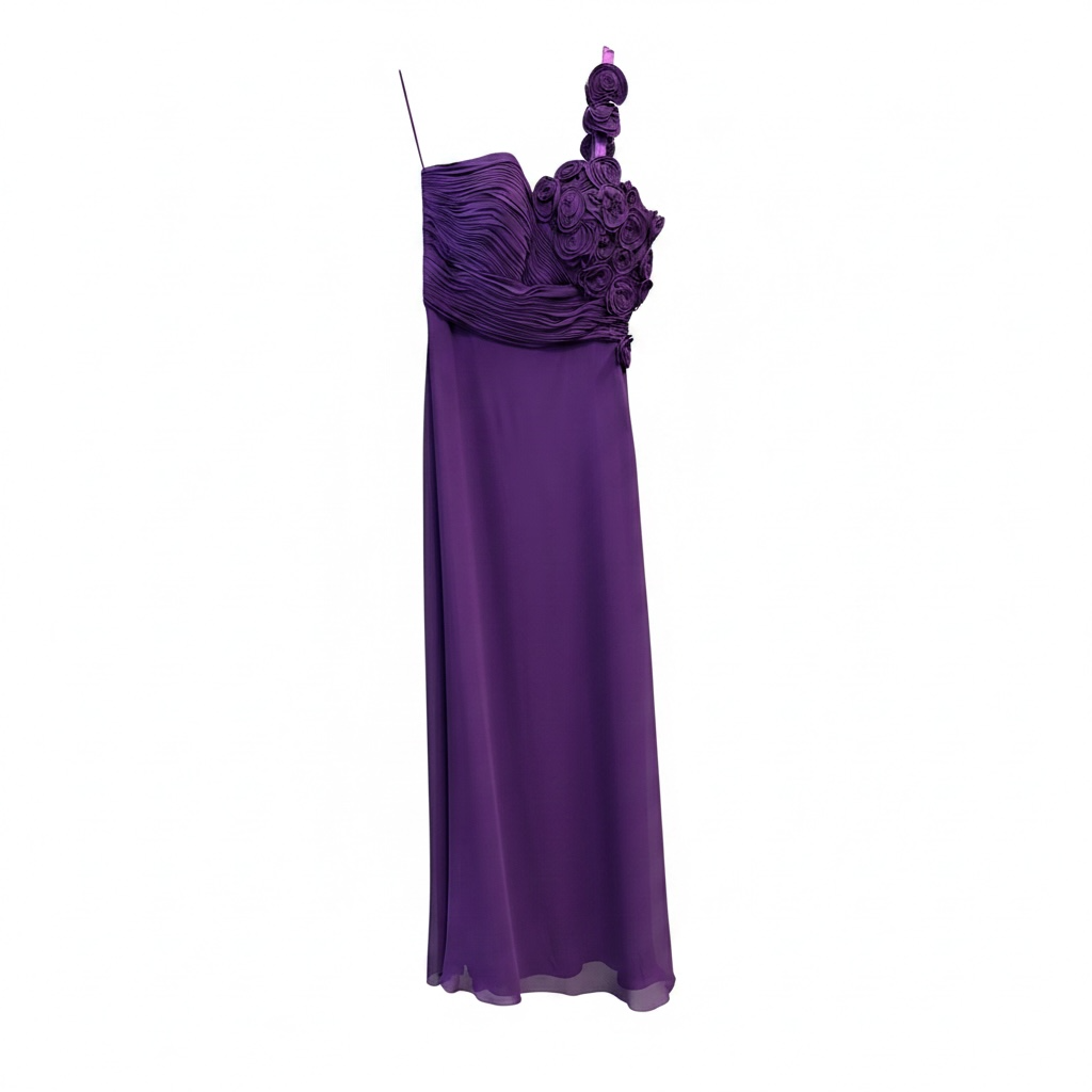 Purple one shoulders evening gown